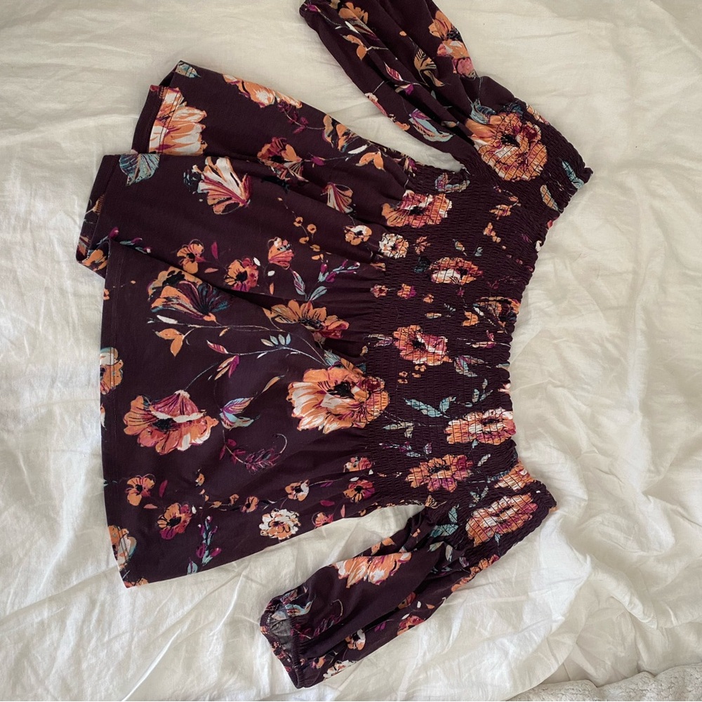 Xhilaration Floral Off-Shoulder Blouse in Deep Purple
